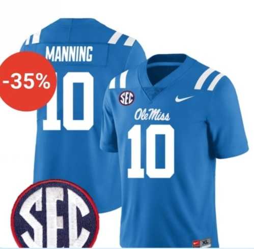 Mens Ole Miss Rebels #10 Eli Manning Blue F.U.S.E. Stitched Jersey Dzhi